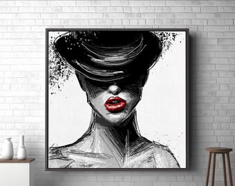 Hand Painted Abstract Woman Art Canvas Wall Art, Modern Abstract Portrait, Bold Female Artwork, Unique Wall Decor for Home