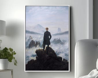 Wanderer Above The Sea Of Fog Mountains Misty Landscape 1818 Painting, Extra Large Wall Art Design, Framed Canvas Ready To Hang