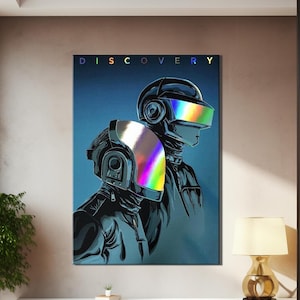 Daft Punk Discovery Canvas Wall Art, Album Cover Poster, Electronic Music Art, Daft Punk Decor, Iconic Music Canvas Print, Home Decor