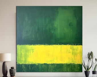 Green Yellow Square Abstract Painting Canvas Wall Art, Modern Geometric Decor for Contemporary Homes