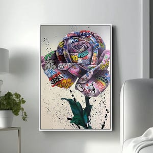 Banksy Rose Graffiti Wall Art, Graffiti Rose Wall Poster, Banksy Graffiti Wall Art, Color Graffiti Wall Decor, Banksy Famous Mural, Rose Art