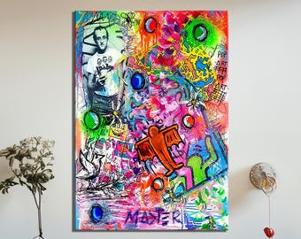 Street Graffiti Pop Art Haring Canvas Wall Art, Bold Urban Decor, Vibrant Contemporary Artwork, Ready to Hang