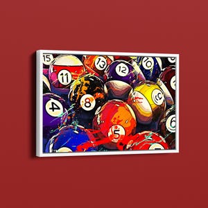 Billiards Wall Art, Billiards Balls Canvas Print, Game Room Decor, Pub Decor, Billiards Poster, Gift for Him, Vintage Pool Art