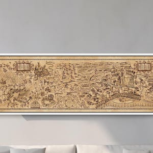 Mapa sztuki na płótnie – Harry World Map Painting, Magiczny świat plakat na płótnie, unikalna sztuka ścienna, prezent na płótnie dla fanów Harry’ego