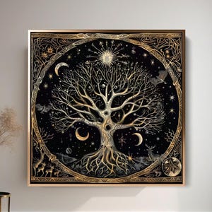 Yggdrasil Canvas Wall Art Print, Tree of Life Mandala, Stained Glass Effect, Celtic Wall Art, Norse Mythology Art, Symbolic Artwork Gift