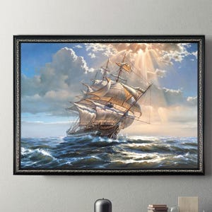 Sailing Ship Canvas Art Print, Pirate Ship Canvas Print, Sailing Boat Canvas Painting, Ready to Hang