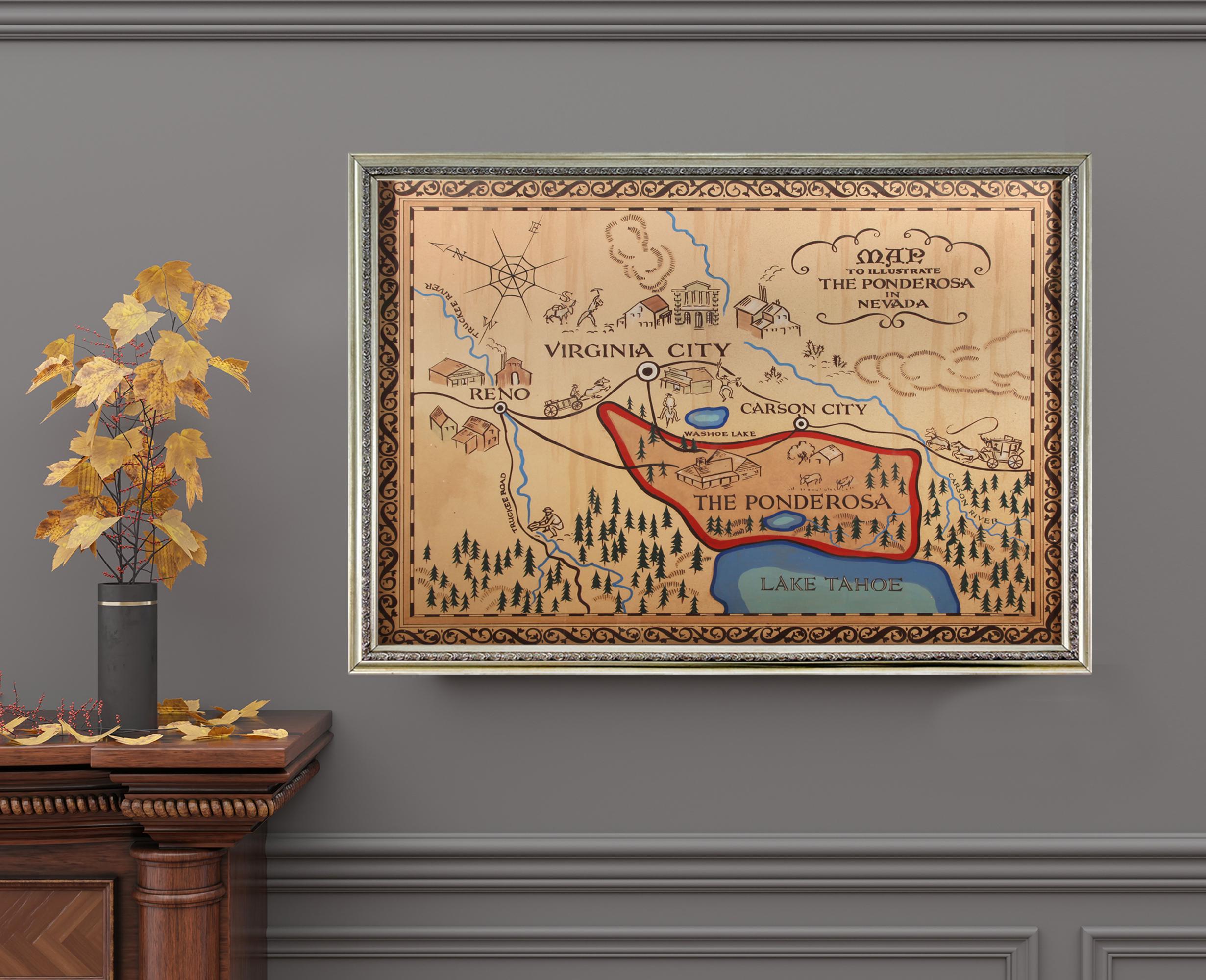 Ponderosa Map Poster, Map of the Ponderosa, Bonanza Map Canvas Art ...