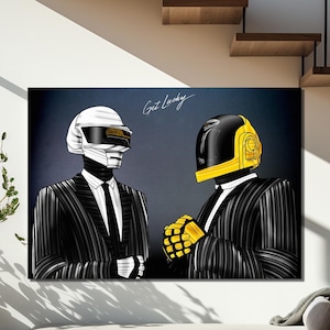 Daft Punk Get Lucky Painting Canvas Print, Daft Punk Art, Music Wall Decor, Modern Canvas Art, Pop Culture Poster, Daft Punk Poster