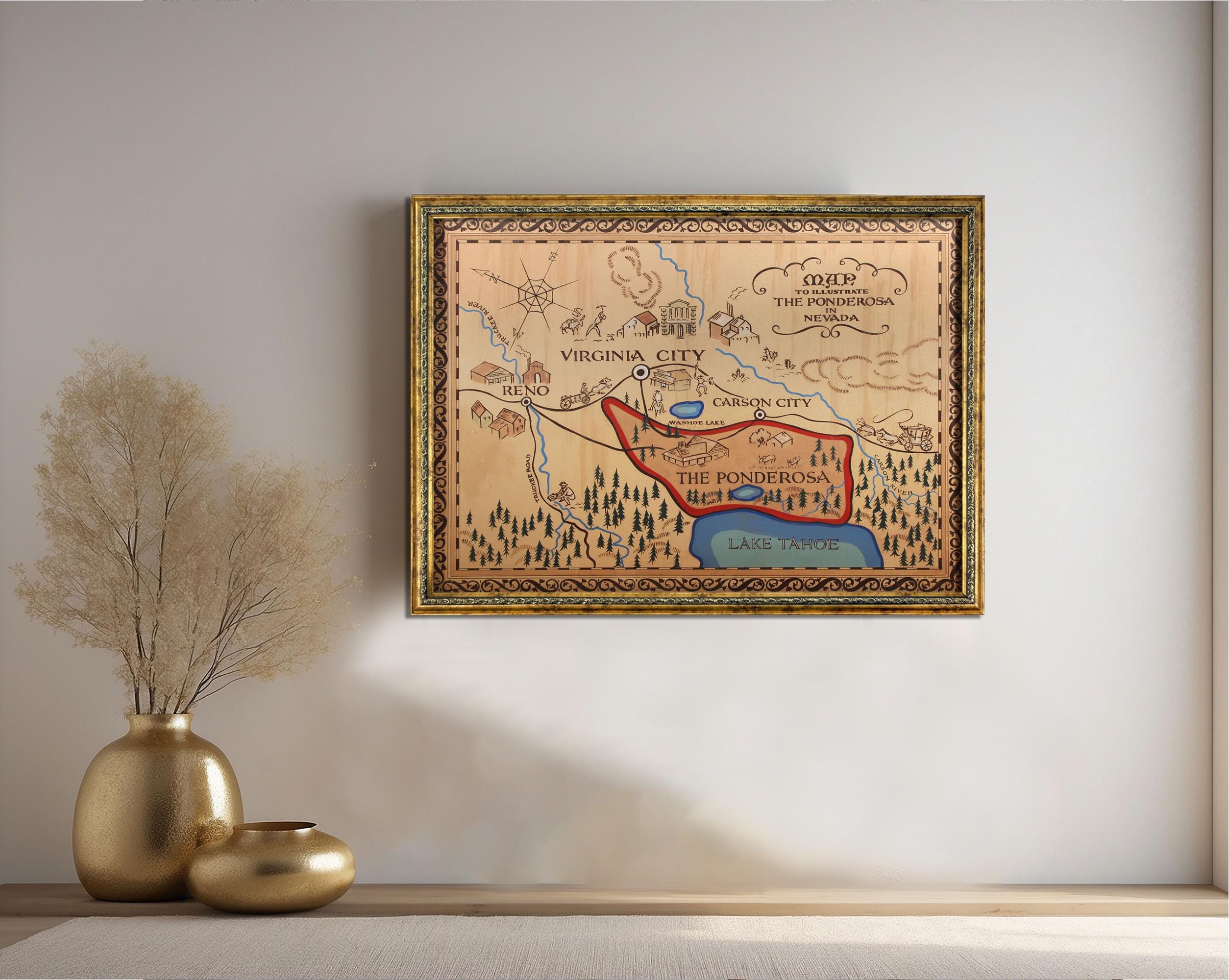 Ponderosa Map Poster, Map of the Ponderosa, Bonanza Map Canvas Art ...