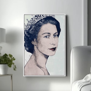 Queen Elizabeth Painting Canvas Print, Royal Portrait Art, Classic British Icon, Elegant Wall Art, Vintage Monarch Art for Home Decor
