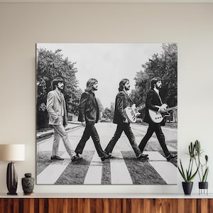 The Beatles Band Walking on the Street Black and White Canvas Wall Art, The Beatles Poster, Classic Band Art, Iconic Music Canvas Print