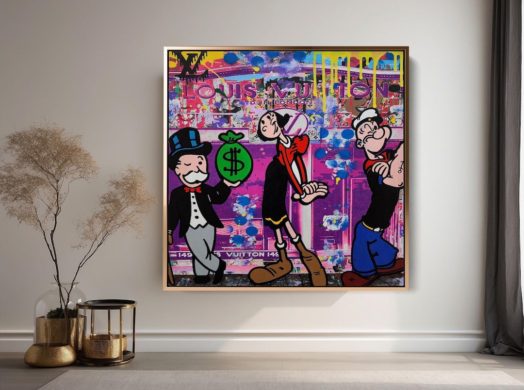 Popeye and Monopoly Pop Art Canvas Wall Art, Bold Banksy Graffiti Style ...