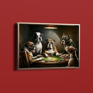 Lienzo decorativo para pared con bulldog francés jugando al póker, impresión enmarcada de un juego de póker canino, póster divertido de perro, decoración de un juego de cartas con animales