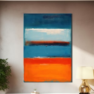 Vibrant Blue and Orange Abstract Oil Painting Art – Colorful Modern Canvas Wall Art for Living Room and Office Decor