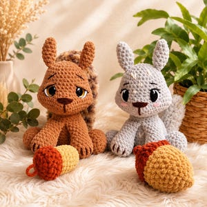 Schattig eekhoorn haakpatroon | Pluche amigurumi zonder naaien (PDF) | Eekhoorn met pluizige staart van chenillegaren | Beginnersvriendelijk doe-het-zelf patroon