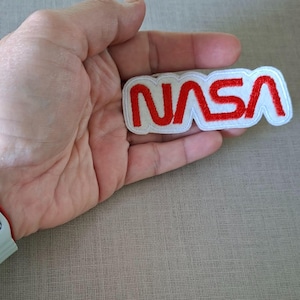 Parche de la NASA, parche rojo, parche con texto, parche termoadhesivo, parche bordado, aplique, parche para chaqueta, parche para mochila