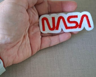 NASA patch, red patch, word patch, iron on patch, embroidered patch, applique, patch for jacket, patch for backpack