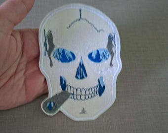 Embroidered Skull of a Skeleton with Burning Cigarette Patch large iron on patch for jackets Van Gogh Skull Patch for custom gift