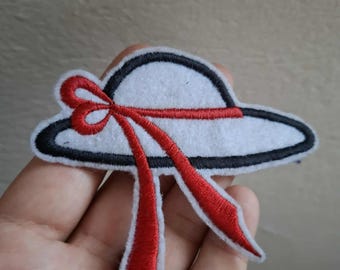 Embroidered Hat Patch with Red Ribbon - Iron-On Applique