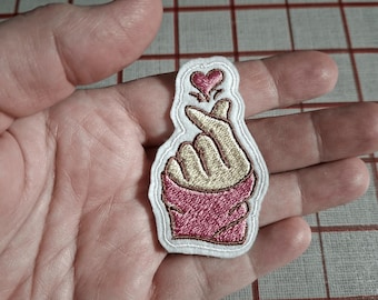 Fingers and Heart Embroidery Emblem / Symbol of Love / Fashion Applique / Hand with Fingers and Heart