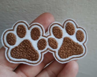 Dog Paw Print Patch – Brown Embroidered Iron-On or Sew-On Applique for Pet Lovers, DIY Crafts, Backpacks, Jackets, Clothing Decor