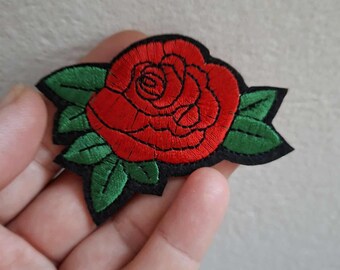 Vintage Embroidered Rose Patch: Sew-On/Iron-On Flower Applique