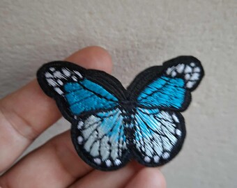 Blue Butterfly Iron on Sew On Full Embroidered Patch Appliqués Badge Butterfly Patch, Butterfly Gift Iron on Patch, Sew on Patch Jeans Patch