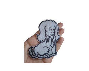 DOG EMBROIDERED Iron on Patch for Applique Cute Cartoon Dog Patch with Glasses Embroidered Iron-On or Sew On Applique for Kids Clothes