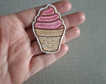 Ice Cream Cone Embroidered Iron On Patch/ Cute Dessert Patch for Jackets, Hats and Bags/ Aesthetic Summer Iron On Patch for Foodies and Hat