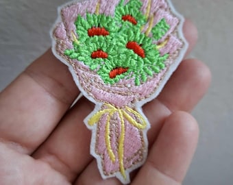 Embroidered Flower Bouquet Iron-On Patch: Purple Floral Applique