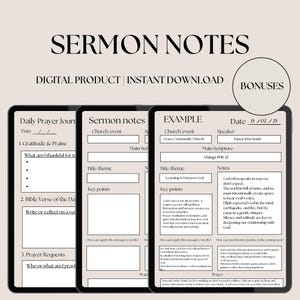 Digital Sermon Notes Template Beige Printable Prayer Journal Digital Christian Devotional Faith Planner Church Notes Editable