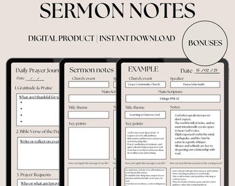 Digitale Predigt Notizen Vorlage Beige Druckbare Gebet Journal Digitale Christian Devotionalie Glaube Planer Kirchen Notizen Bearbeitbar