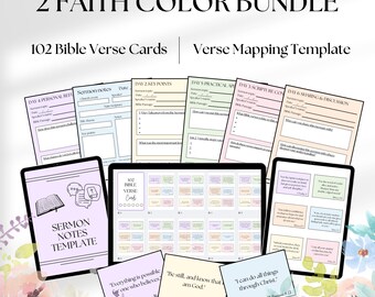 Plantilla de notas para sermones cristianos con colores de fe, tarjetas imprimibles con versículos bíblicos, notas de iglesia en tonos pastel, escrituras imprimibles, descarga instantánea