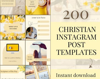 200 Christian Instagram Post Templates Yellow Faith Instagram Templates Editable Canva Templates Digital Christian Social Media Templates