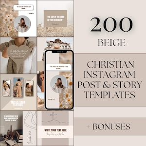 200 Christian Instagram Post and Story Templates Beige Faith Instagram Templates Editable Canva Templates Christian Social Media Templates
