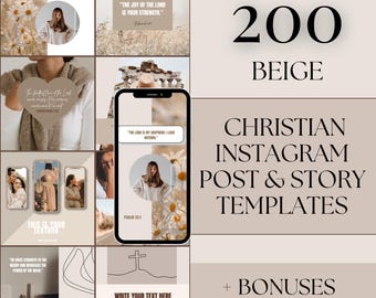 200 Christian Instagram Post and Story Templates Beige Faith Instagram Templates Editable Canva Templates Christian Social Media Templates