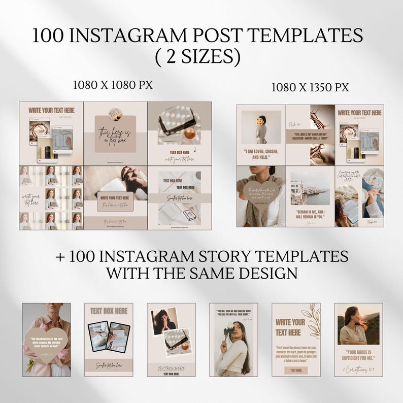 400 Christian Instagram Templates Beige Bundle Faith Instagram Post and ...