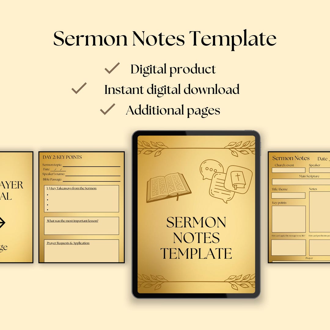 Digital Sermon Notes Gold Template Printable Prayer Journal Digital ...