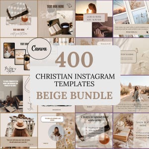 400 Christian Instagram Templates Beige Bundle Faith Instagram Post and Story Canva Templates Editable Christian Social Media Templates