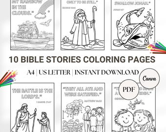 Bible Stories Coloring Pages: Christian Kids Activity (Printable PDF, Canva Template