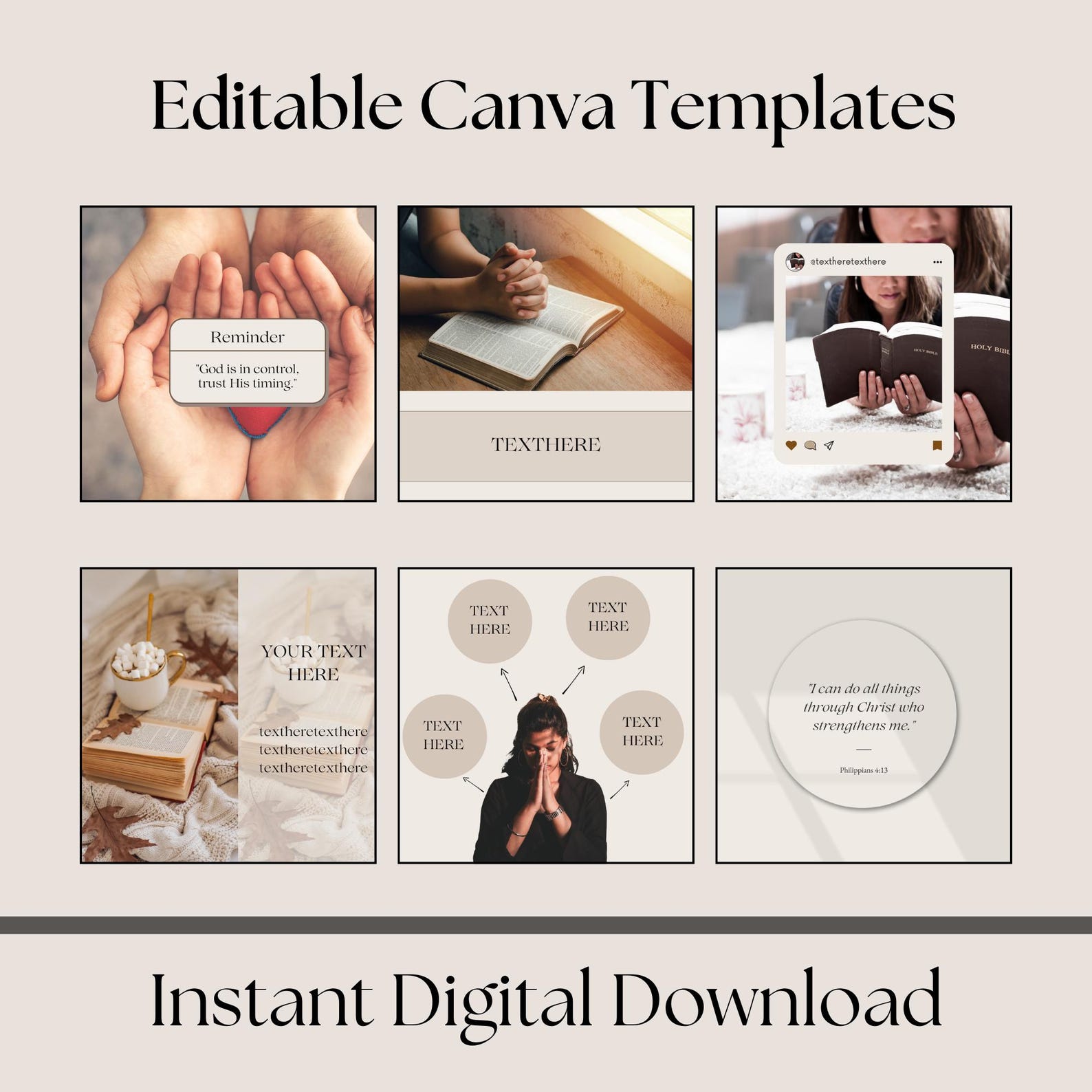 150 Christian Instagram Post Templates Beige Faith Instagram Templates ...