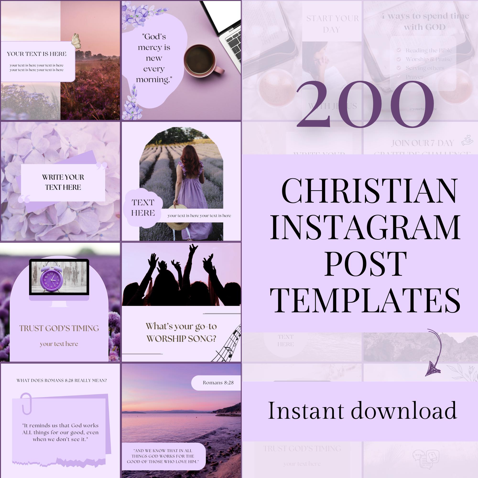 200 Christian Instagram Post Templates Purple Faith Instagram Templates Editable Canva Templates Digital Christian Social Media Templates