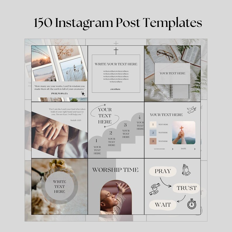 150 Christian Instagram Post Templates Grey Faith Instagram Templates ...