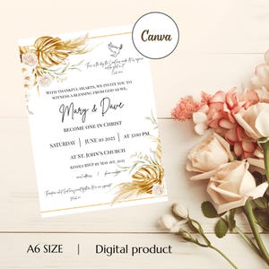 Bearbeitbare christliche Hochzeitseinladungsvorlage Druckbare Canva-Vorlage Sofortiger Download Kirche Hochzeitseinladung Bibel-Vers-Hochzeit