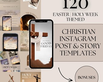 120 Christian Instagram Templates Easter Post Story Templates Beige Editable Holy Week Templates Digital Christian Social Media Templates