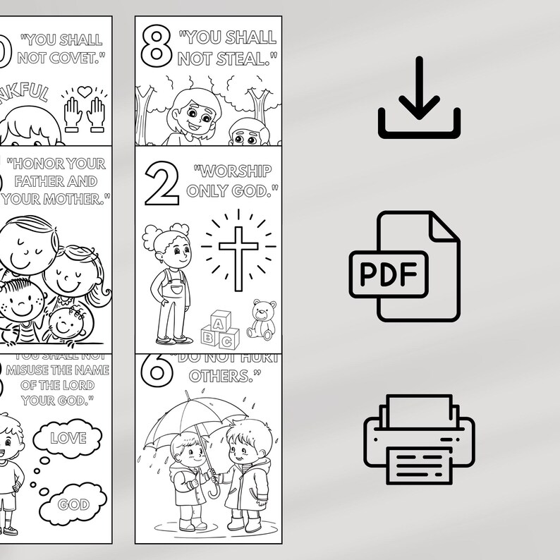 Páginas para colorear de los Diez Mandamientos, hojas de actividades cristianas para niños, páginas para colorear editables para la escuela dominical, versículos bíblicos para colorear imagen 4