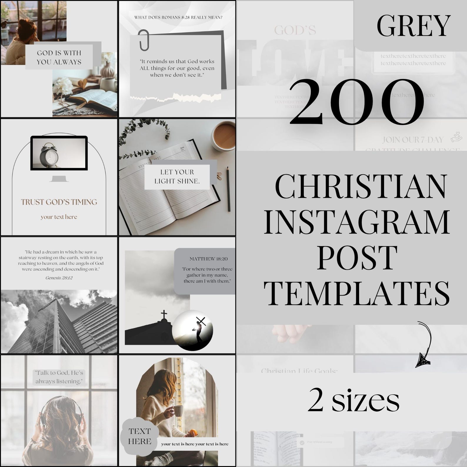 200 Christian Instagram Post Templates Grey Faith Instagram Templates ...
