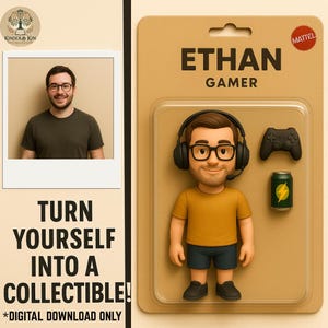 Custom Gamer Action Figure Portrait – Personalized Toy Box Art – Funny Digital Gift for Him - Digital Download