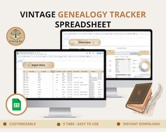 Afdrukbare stamboomsjabloon, stamboom 9 generaties, bewerkbaar genealogiespreadsheet