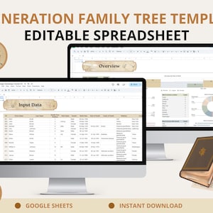 9 Generation Family Tree Template | Editable Genealogy Tracker Spreadsheet | Excel & Google Sheets